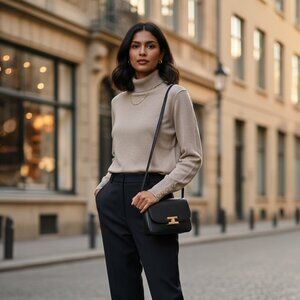 Cable & Gauge Shimmer Turtleneck Sweater – Size M